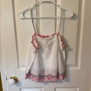 Joie White Camisole with Red Lace Trim